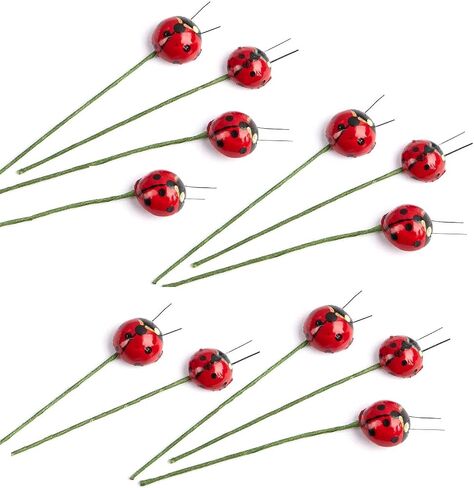 Pack of 12 Artificial Ladybug Picks - Whimsical Lady Bug Insects Floral Decor for Arrangements, Wreaths, and Centerpieces - Perfect for Decorating Baby Showers, Birthdays, and Garden Parties in Saudi Arabia