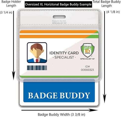 4 Pack - Oversized Custom Badge Buddy Horizontal - Extra Large Badge Buddies Role I’D Backer Card for Nurses - 3 3/8 X 4 1/8 - Wear with Existing I’D Holder - USA Printed by Specialist ID (Blue) in Saudi Arabia