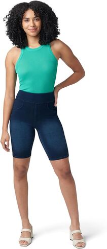 HUE Game Changing High-Rise Bermuda Shorts Dark Rinse Wash SM (US Women's 4-6) 10 in Saudi Arabia