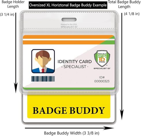 4 Pack - Oversized Custom Badge Buddy Horizontal - Extra Large Badge Buddies Role I’D Backer Card for Nurses - 3 3/8 X 4 1/8 - Wear with Existing I’D Holder - USA Printed by Specialist ID (Blue) in Saudi Arabia