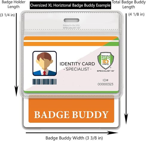 4 Pack - Oversized Custom Badge Buddy Horizontal - Extra Large Badge Buddies Role I’D Backer Card for Nurses - 3 3/8 X 4 1/8 - Wear with Existing I’D Holder - USA Printed by Specialist ID (Blue) in Saudi Arabia