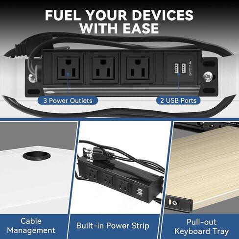 Auto Dynasty Height Adjustable Rolling AV Cart with Locking Storage Cabinet and Pullout Keyboard Tray for Projector, Printers, Laptop Computers, 4 Wheels, 4' Cord, 3 Outlets, 2 USB Ports (White) in Kuwait