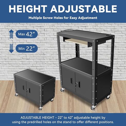 Auto Dynasty Hight Av Av Cart مع قفل خزانة تخزين ودرج لوحة مفاتيح السحب لجهاز العرض ، الطابعات ، أجهزة الكمبيوتر المحمولة ، 4 عجلات ، سلك 4 بوصات ، 3 منافذ ، 2 منافذ USB (أبيض) in Kuwait