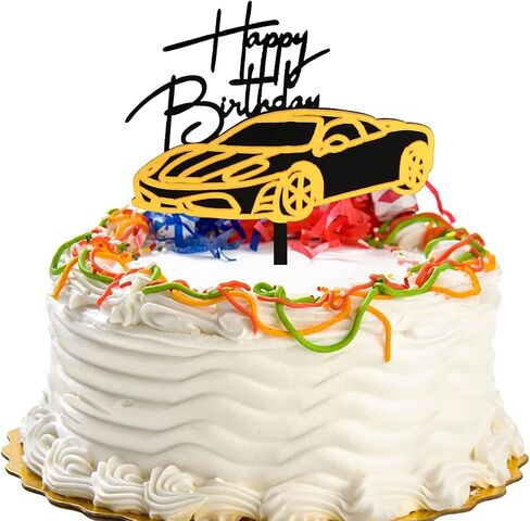 Cars Cake Topper Happy Birthday Cake Decorations for Men Kids Boys Racing Car Themed Party Supplies (Gold and Black) in Saudi Arabia
