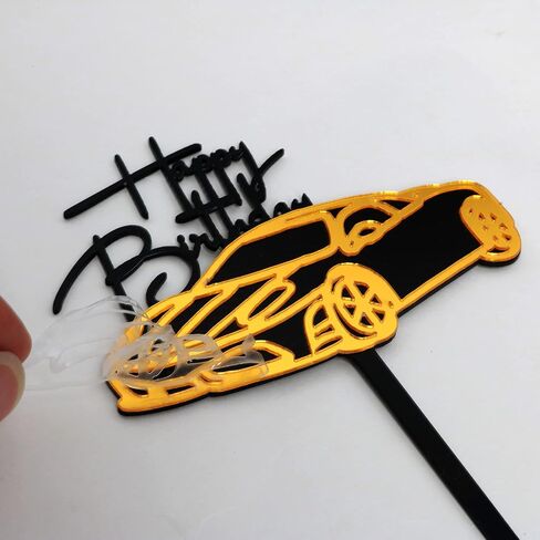 Cars Cake Topper Happy Birthday Cake Decorations for Men Kids Boys Racing Car Themed Party Supplies (Gold and Black) in Saudi Arabia