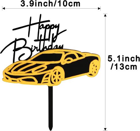 Cars Cake Topper Happy Birthday Cake Decorations for Men Kids Boys Racing Car Themed Party Supplies (Gold and Black) in Saudi Arabia