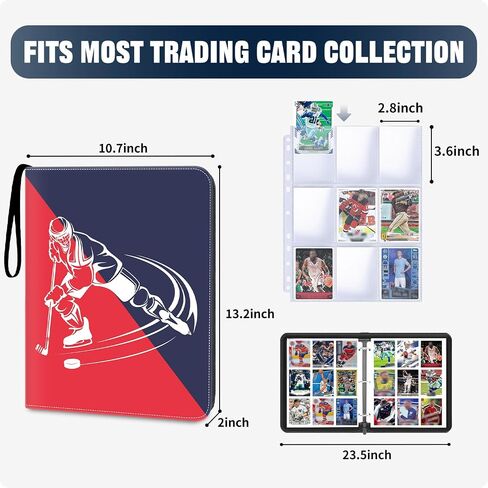 Hockey Card Binder 900 Pockets, 50 Sleeves Large Hockey Binder 3 Ring Zipper Trading Cards Holder 9 Pocket, Sport Card Display Collection Book Storage Organizer, Album Folder Protector in Saudi Arabia