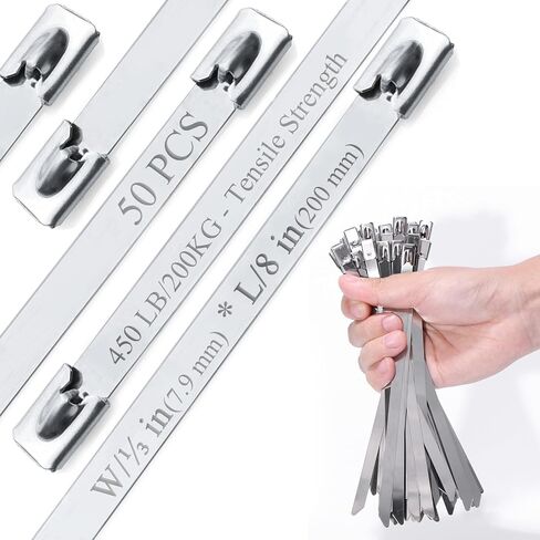 100 Pcs Heavy Duty Widened Metal Zip Ties, L/11.8", W/0.31" (7.9mm) Stainless Steel Wire Ties, Metal Cable Ties for Exhaust Wrap, Heat Resistant Fencing Ties, Repair Banding, Industrial Strength. in Saudi Arabia