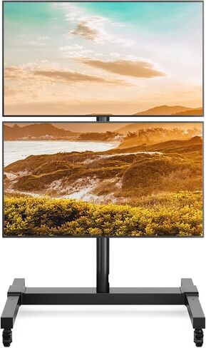 5RCOM ROLLING/Mobile TV CART مع عجلات من 32 إلى 55 بوصة LCD LED 4K شاشة منحنية مسطحة شاشة عمودية شاشة قابلة للتعديل شاشة قابلة للتعديل مع 2 أجهزة تلفزيون مع رف الكمبيوتر المحمول يحمل ما يصل إلى 132 رطلا in Kuwait