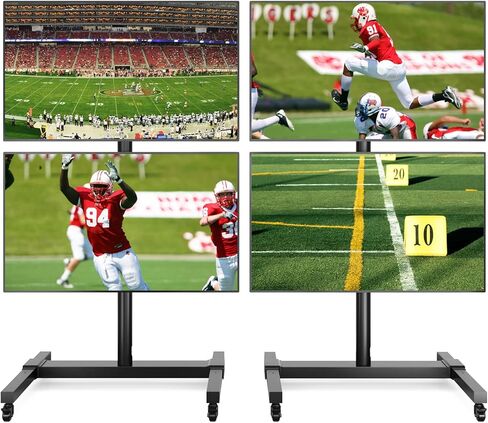 5RCOM ROLLING/Mobile TV CART مع عجلات من 32 إلى 55 بوصة LCD LED 4K شاشة منحنية مسطحة شاشة عمودية شاشة قابلة للتعديل شاشة قابلة للتعديل مع 2 أجهزة تلفزيون مع رف الكمبيوتر المحمول يحمل ما يصل إلى 132 رطلا in Kuwait