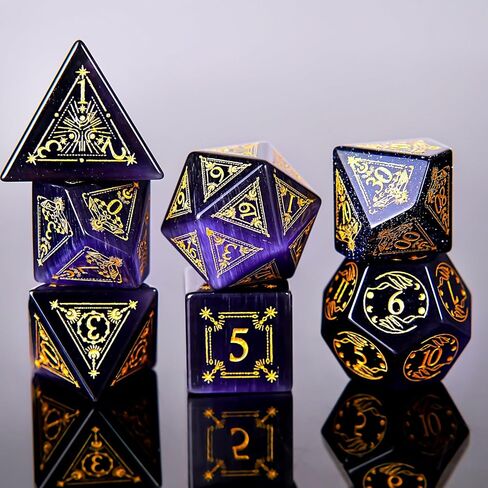Purple Cat's Eye Crystal DND Dice Set 7 PCS Gemstone Suitable for Dungeons and Dragons D & D RPG Games in Kuwait