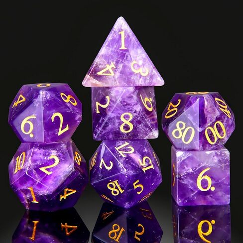 Purple Cat's Eye Crystal DND Dice Set 7 PCS Gemstone Suitable for Dungeons and Dragons D & D RPG Games in Kuwait