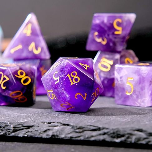 Purple Cat's Eye Crystal DND Dice Set 7 PCS Gemstone Suitable for Dungeons and Dragons D & D RPG Games in Kuwait