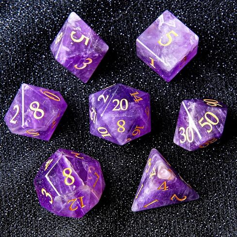 Purple Cat's Eye Crystal DND Dice Set 7 PCS Gemstone Suitable for Dungeons and Dragons D & D RPG Games in Kuwait