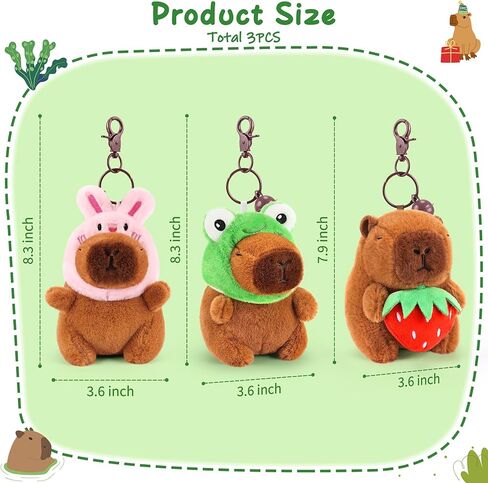 Achwishap 2PCS Capybara Plush Keychain,Cute Keychain Capybara Stuffed Animal,Soft Capybara Plush Toys Key Chain,Kawaii Plushie Weaving Hat Stuffed Toys for Kids Adults(Red Strawberry,Green Corn) in Kuwait
