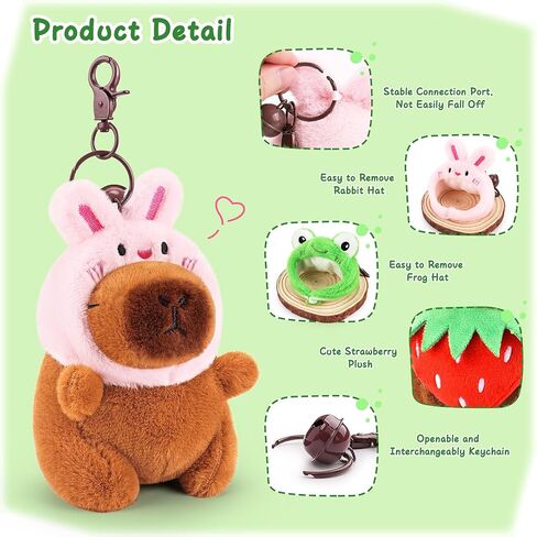 Achwishap 2PCS Capybara Plush Keychain,Cute Keychain Capybara Stuffed Animal,Soft Capybara Plush Toys Key Chain,Kawaii Plushie Weaving Hat Stuffed Toys for Kids Adults(Red Strawberry,Green Corn) in Kuwait