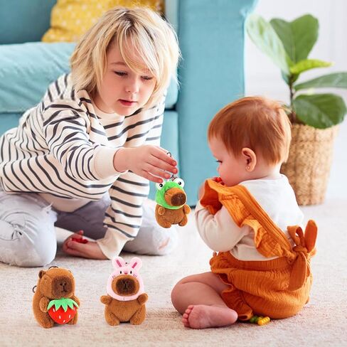 Achwishap 2PCS Capybara Plush Keychain,Cute Keychain Capybara Stuffed Animal,Soft Capybara Plush Toys Key Chain,Kawaii Plushie Weaving Hat Stuffed Toys for Kids Adults(Red Strawberry,Green Corn) in Kuwait