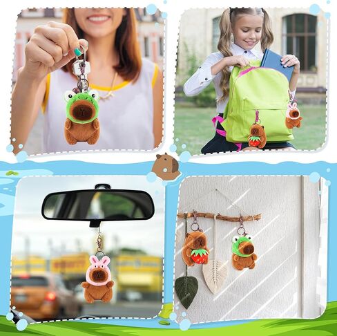 Achwishap 2PCS Capybara Plush Keychain,Cute Keychain Capybara Stuffed Animal,Soft Capybara Plush Toys Key Chain,Kawaii Plushie Weaving Hat Stuffed Toys for Kids Adults(Red Strawberry,Green Corn) in Kuwait
