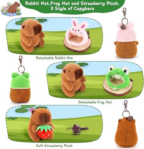 Achwishap 2PCS Capybara Plush Keychain,Cute Keychain Capybara Stuffed Animal,Soft Capybara Plush Toys Key Chain,Kawaii Plushie Weaving Hat Stuffed Toys for Kids Adults(Red Strawberry,Green Corn) in Kuwait