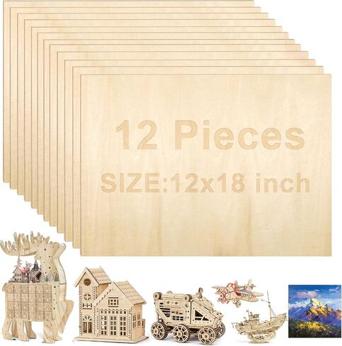 12Pack 12x18x1/8 Inch Basswood Sheets, MAPRIAL Smooth 2mm Plywood for Laser Cutting, Unfinished Wood Board for Engraving, Cutter, Engraver, Models, Wood Burning, Painting, Crafts, Ornaments, Gifts in Kuwait