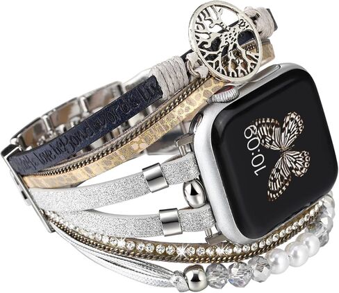 Leather Beaded Bracelet Compatible with Apple Watch Band 38mm 40mm 41mm 42mm 44mm 45mm 49mm Women Men Series 9 8 7 6 Se Ultra 2- Dressy Boho Wrap Apple Watch Strap for iWatch Bands 5 4 3 2 1 in Saudi Arabia