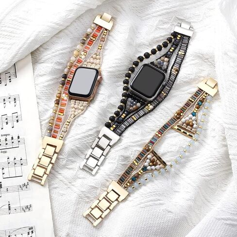 Leather Beaded Bracelet Compatible with Apple Watch Band 38mm 40mm 41mm 42mm 44mm 45mm 49mm Women Men Series 9 8 7 6 Se Ultra 2- Dressy Boho Wrap Apple Watch Strap for iWatch Bands 5 4 3 2 1 in Saudi Arabia