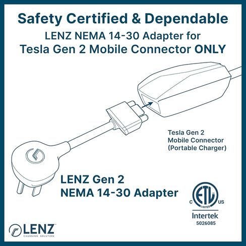 NEMA 10-30 Adapter for Tesla Gen 2 Mobile Portable Charger, Connect Tesla Mobile Charger to NEMA 10-30 240V Outlet at 24 Amp (10-30 Length 15.5") in Kuwait