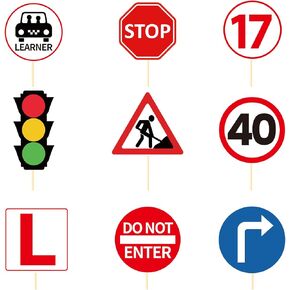 17th Birthday Cupcake Toppers Decorations, 36PCS Road Signs Themed Cupcake Picks Decor Learner Driver Gifts for 17th Bday Decor Supplies