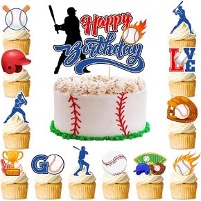 Baseball Cake Topper, 24 Baseball Cupcake Toppers Baseball Cupcake Decorations & 1 Baseball Cake Decorations Baseball Theme Cake Topper for Baseball Birthday Decorations & Baseball Party Decorations