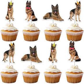 Cheereveal 36PCS German Shepherd Cupcake Toppers, Cute Puppy Dog Cupcake Picks Cake Decorations, Pet Adoption Theme Birthday Baby Shower Party Supplies