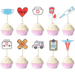 40 Pack Nurse Cupcake Toppers Nursing School Graduation Medical Instruments Cupcake Picks Medical Rn Themed Cake Decorations for Nurse Grad Birthday Baby Shower Party Supplies Style 2