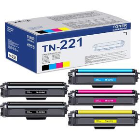5-Pack TN221 TN 221 Toner Cartridges Color Set Replacement for Brother MFC-9130CW MFC-9340cdw MFC-9330CDW HL-3140CW Printer (2Black, 1Cyan,1Magenta,1Yellow)