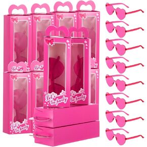 OMISTAR 12 Set Pink Doll Gift Boxes, Including 12 Pink Goodie Boxes & 12 Pink Heart Sunglasses, Bachelorette Party Favors, Party Candy Boxes for Birthday