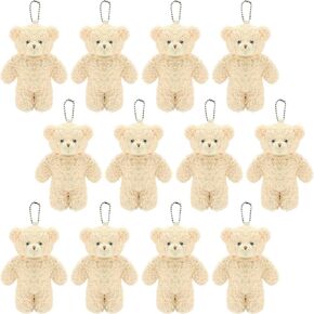 12 Pack Brown Mini Teddy Bears 4.7 inch Tiny Soft Stuffed Teddy Bear Small Plush Bears Bulk for Birthday Party Decor Favors Bag Keychain