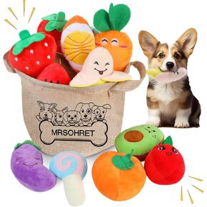 15Pcs Squeaky Dog Toys, Small Plush Puppy Toy, Dog Toys to Keep Them Busy, Interactive Squeak Stuffed Toys for Small Medium Dogs with Basket, Reduce Boredom and Teeth Cleaning