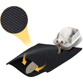 Cat Litter Mat, Cat Litter Trapping Mat, Double Layer Waterproof Proof litter box mat, Non-Slip Design, Reduces Litter Scatter, Easy to Clean, 24x14.9 Inch, Black