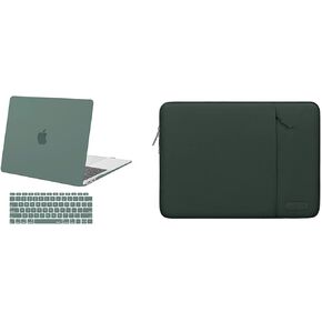 MOSISO Compatible with MacBook Air 13 inch Case 2018-2020 Rlease A2337 M1 A2179 A1932, Plastic Hard Shell Case & Vertical Sleeve Bag with Pocket & Keyboard Cover, Midnight Green