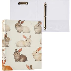 3 Ring Binder Folder Rabbits Bunny 1.5 Inch Large Decorative Clipboard Binders with Pockets Waterproof Holds 200 Sheets File for Office, SCH