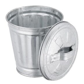 Silver Mini Galvanized Trash Can with Lid Mini Wastebasket Trash Can Small Metal Buckets Mini Tabletop Trash Metal Rubbish Bin Flower Pot Pen Holde Trash, Wastebaskets (9.5X9X6.3CM)