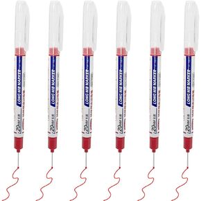 6PCS Deep Hole Marker Pens，Waterproof Construction Markers Marking Tool, Permanent Markers Carpenter Ink Marker Pens for Carpenters Builders Decoration Construction（red ）
