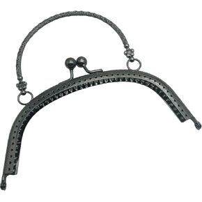 Purse Clasp Frame, Semicircle Metal Coin Bag Kiss Clasp Lock with Handle, for DIY Craft, Purse Making Tailor Sewer 16.5cm (Gunblack) J006
