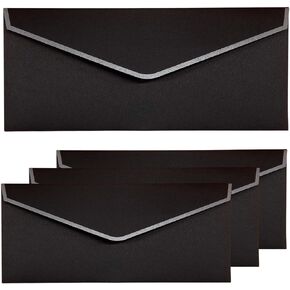 Black Envelopes Letter Size 4 1/8 x 9 1/2 Inches, Fine Quality with Silver Edge Pattern, 30 Sheets – Perfect for Invitations, Gifts, Money Enclosures, and Message Cards, Made in Japan