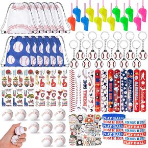 144 Pcs Baseball Party Favors, Baseball Goodie Bags with Mini Balls, Wristband, Slap Bracelets, Keychains, Tattoo Stickers, Whistle, Baseball Stickers for Baseball Birthday Party Supplies Team Gifts