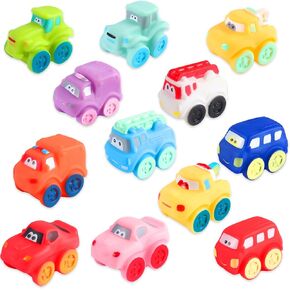 12Pcs Soft Rubber Car Toys, Bath Toys Vehicles for Baby Toddlers Boys and Girls Kids Easter Basket Stuffers Baby Shower Stuffers Party Favors Gifts