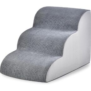 Dog Stairs for Small Dogs 15.7" H, Pet Stairs with High-Density Foam, 3-Step Dog Steps for Bed, Couch or Sofa, Curved Ramp Design for Puppies, Medium Pets and Older Cats, 15.7 x 22.4 x 15.7 Inch, Gray