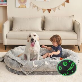 Human Dog Bed for Adult - 72"x48"x10" Dog Beds for Humans Fits You and Pets - Flufelbed Cloud Bed for Humans and Dogs - Nap Bean Bag Bed Faux Fur Fluffy Orthopedic Pet Sleeping Bed - Large Charcoal