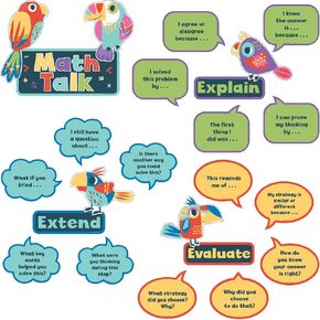 Carson Dellosa Math Talk Mini Bulletin Board Set, Colorful Cardstock Bird Cutouts, Labels, Sentence Starter Speech Bubbles, and More, Mathematics Homeschool and Classroom Decor