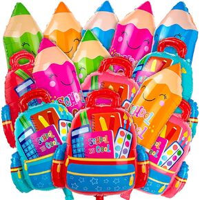 14 Pcs Back to School Balloons, School Is Cool Balloon for Decoration, Colorful Schoolbag Pencil Foil Balloons for Back to School Classroom Decoration