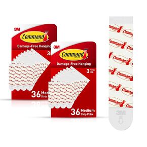 Command Medium Refill Adhesive Strips, Damage Free Hanging Wall Adhesive for Medium Indoor Wall Hooks, No Tools Removable Adhesive Strips for Living Spaces, 72 White Strips