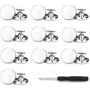 Jean Button Pins 10 PCS, No Sew Replacement Pant Buttons, Adjustable Instant Extender or Reduce Pant Waist, Premium Buttons for Jean Silver 14